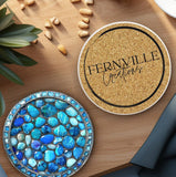 Fernville Creations - Printed Image - Blue Pebbles - Ceramic Coaster: 4 Inch Glossy