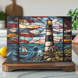 Fernville Creations - Lighthouse Tempered Glass Charcuterie & Serving Tray: 11 x 15 inch