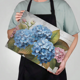 Fernville Creations - Tempered Glass Cutting Board, Blue & Pink Hydrangeas: 11 X 15 - Inch
