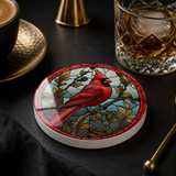 Fernville Creations - Cardinal Ceramic Coaster, Red Bird Drink Coaster, Memorial: 4 Inch Glossy