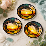 Fernville Creations - Sunrise/Sunset Ceramic Coaster with Nature Design: 3.6-inch glossy