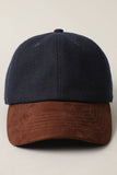 Fashion City - Wool Blend Casual Baseball Cap w Suede Visor Hat: BLACK/BROWN / One Size