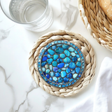 Fernville Creations - Printed Image - Blue Pebbles - Ceramic Coaster: 4 Inch Glossy