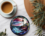Fernville Creations - Lighthouse Ceramic Coaster with Stained Glass Design: 4 Inch Glossy