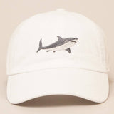 Fashion City - Shark Embroidered Cotton Baseball Dad Cap: WHITE / One Size