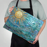 Fernville Creations - Ocean & Sun Tempered Glass Kitchen Cutting & Serving Board: 8x11 Inches