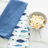 Elsie & Zoey - 3 Piece Blue Fish Woven Kitchen Tea Towel Set