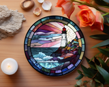 Fernville Creations - Lighthouse Ceramic Coaster with Stained Glass Design: 4 Inch Glossy