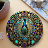 Fernville Creations - Peacock Imitation Stained Glass Ceramic Coaster: 4 Inch Glossy