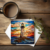 Fernville Creations - Lighthouse Coaster, Stained Glass Image, Glossy Finish