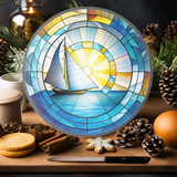 Fernville Creations - Sailboat Cutting Board, Tempered Glass, Nautical Serv Tray: 12 - Inch