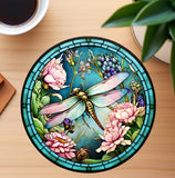 Fernville Creations - Dragonfly Coaster with Pink Flower for Coffee Table Decor: 4 Inch Glossy