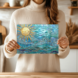 Fernville Creations - Ocean & Sun Tempered Glass Kitchen Cutting & Serving Board: 11X15 inches