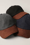 Fashion City - Wool Blend Casual Baseball Cap w Suede Visor Hat: BLACK/BROWN / One Size