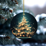 Fernville Creations - Green & Gold Holiday Ornament, Ceramic Stocking Stuffer: Both Sides (Same image)