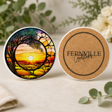 Fernville Creations - Sunrise/Sunset Ceramic Coaster with Nature Design: 3.6-inch glossy
