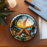 Fernville Creations - Starfish Stained Glass Ceramic Coaster, Eco-Friendly Decor: 4 Inch Glossy