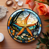 Fernville Creations - Starfish Stained Glass Ceramic Coaster, Eco-Friendly Decor: 4 Inch Glossy