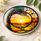 Fernville Creations - Sunrise/Sunset Ceramic Coaster with Nature Design: 3.6-inch glossy