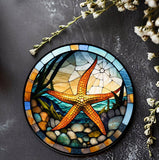 Fernville Creations - Starfish Stained Glass Ceramic Coaster, Eco-Friendly Decor: 4 Inch Glossy