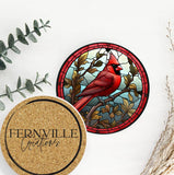 Fernville Creations - Cardinal Coaster, Bird Lover Gift, Nature Home Decor: 4 Inch Glossy