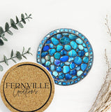 Fernville Creations - Printed Image - Blue Pebbles - Ceramic Coaster: 4 Inch Glossy