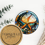 Fernville Creations - Starfish Stained Glass Ceramic Coaster, Eco-Friendly Decor: 4 Inch Glossy