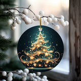 Fernville Creations - Green & Gold Holiday Ornament, Ceramic Stocking Stuffer: Both Sides (Same image)