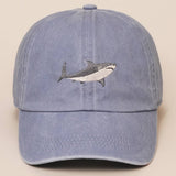 Fashion City - Shark Embroidered Cotton Baseball Dad Cap: DENIM BLUE / One Size