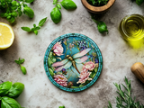 Fernville Creations - Dragonfly Coaster with Pink Flower for Coffee Table Decor: 4 Inch Glossy