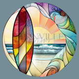 Fernville Creations - Ceramic Coaster, Beach Theme, Surfboard, and Waves: 4 Inch Glossy