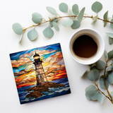 Fernville Creations - Lighthouse Coaster, Stained Glass Image, Glossy Finish