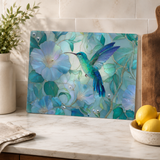 Fernville Creations - Hummingbird Tempered Glass Cutting Board & Tray: 8x11 inch