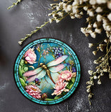 Fernville Creations - Dragonfly Coaster with Pink Flower for Coffee Table Decor: 4 Inch Glossy