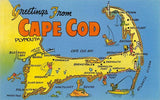 Found Image Press - Postcard MA-515 Greetings from Cape Cod, Mass., Map