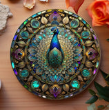 Fernville Creations - Peacock Imitation Stained Glass Ceramic Coaster: 4 Inch Glossy