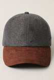 Fashion City - Wool Blend Casual Baseball Cap w Suede Visor Hat: BLACK/BROWN / One Size