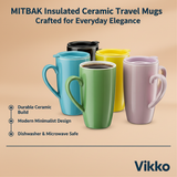 Kadra Kitchenware - 16-Oz Insulated Ceramic Travel Mugs with Lids