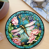 Fernville Creations - Dragonfly Coaster with Pink Flower for Coffee Table Decor: 4 Inch Glossy