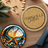 Fernville Creations - Starfish Stained Glass Ceramic Coaster, Eco-Friendly Decor: 4 Inch Glossy