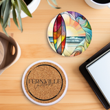 Fernville Creations - Ceramic Coaster, Beach Theme, Surfboard, and Waves: 4 Inch Glossy