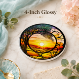 Fernville Creations - Sunrise/Sunset Ceramic Coaster with Nature Design: 3.6-inch glossy