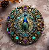 Fernville Creations - Peacock Imitation Stained Glass Ceramic Coaster: 4 Inch Glossy