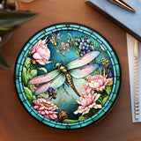 Fernville Creations - Dragonfly Coaster with Pink Flower for Coffee Table Decor: 4 Inch Glossy