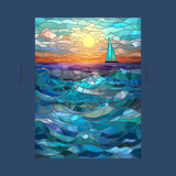 Fernville Creations - Seascape Tempered Glass Cutting Board, Printed Stained Glass: 8 X 11- Inch