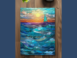 Fernville Creations - Seascape Tempered Glass Cutting Board, Printed Stained Glass: 8 X 11- Inch