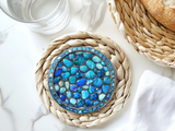 Fernville Creations - Printed Image - Blue Pebbles - Ceramic Coaster: 4 Inch Glossy
