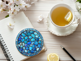 Fernville Creations - Printed Image - Blue Pebbles - Ceramic Coaster: 4 Inch Glossy