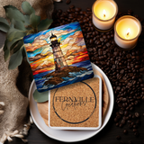 Fernville Creations - Lighthouse Coaster, Stained Glass Image, Glossy Finish