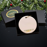 Fernville Creations - Green & Gold Holiday Ornament, Ceramic Stocking Stuffer: Both Sides (Same image)